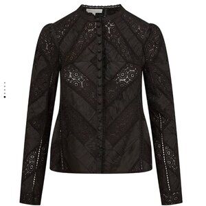LoveShackFancy Isaline Button Down Lace Top Black XXL Never Worn